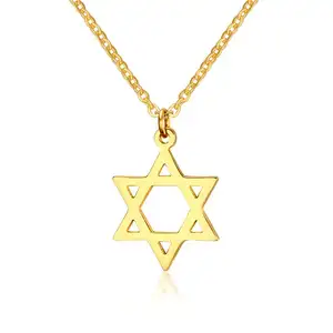 الذهب اللون 316 مجوهرات من صلب لا يصدأ نمط يهودي السداسية ديفيد دلاية شكل نجمة قلادة للنساء الرجال أصدقائهن