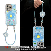Coque de téléphone portable magnétique en TPU mat avec motif de dessin animé et cordon de suspension pour iPhone 13 Pro Max/14/15