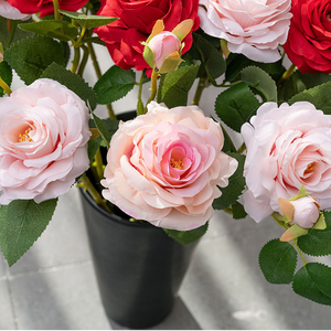 人造花奶油玫瑰制造商植物批发用于婚礼装饰工艺品丝绸布手工塑料花 - Product Image 4