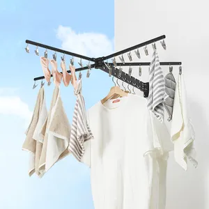 Luxury Aluminum Extended Black Wall Laundry Hanger Folding Laundry Wall Mounted Clothes Drying Racks