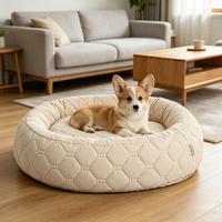 Lit orthopédique pour chien Yangyang Pet GRS, en tissu matelassé, mousse à mémoire de forme, motif dessin animé, beige clair, ovale, luxueux et apaisant