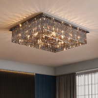Plafonnier PM en acier inoxydable gris fumé avec cristaux, lampe de plafond circulaire de luxe pour villa, luminaire suspendu moderne pour salon et chambre