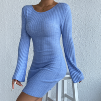 Robe moulante tricotée sexy unie sans dos pour femme, avec manches évasées, style bodycon – Fabricant de tricots
