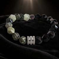 Bracelet vintage en pierre naturelle à facettes pour unisexe, fait main, avec breloque en argent moleté, empilable, cadeau, bijoux