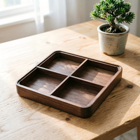 Boîte de rangement multifonctionnelle en bois de noyer noir pour fruits secs, plateau carré à compartiments, boîte couverte pour graines de tournesol et collations