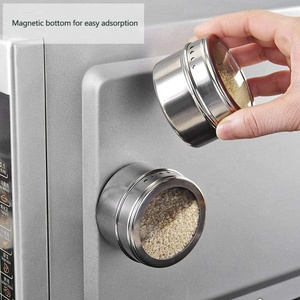 Kitchen 12 stainless steel Magnetic Spice Tins Storage Spice Containers Magnetic Spice Jars with Window Top and Sift-Pour