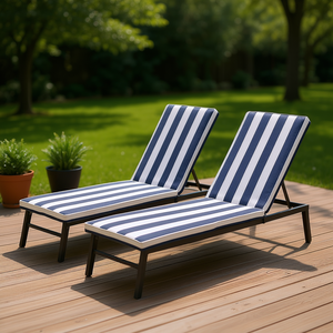 ชุดเบาะเก้าอี้เลานจ์กลางแจ้ง 2 ชิ้น ทรงสี่เหลี่ยมลายทาง หมอนเปลี่ยนสำหรับเฟอร์นิเจอร์ลานบ้าน ใช้ได้ทุกฤดู - Product Image 2