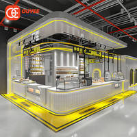 Comptoir de café industriel jaune à LED pour café, kiosque de café, présentoir à bubble tea, design pour café