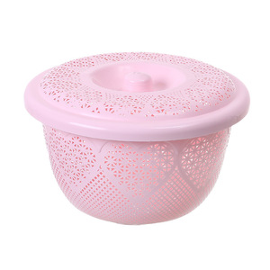 Pink Plastic Vegetable Washing Basket With Lid Colander For Kitchen Fruit And Veggie Storage - Product Image 3