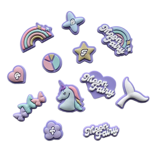 PVC Clog Shoe Charms Button Flowers Unicorn <b>Rainbow</b> Cartoon Promotion Gifts Souvenirs Decoration Purple Vietnam Factory <b>Light</b> - Product Image 1