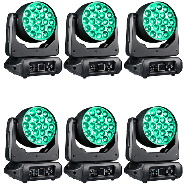 6PCS $448 19x15w Zoom Wash Moving Head Dj Lights Luces Led Dj Club Stage Light Led Moving Head Wash Disco Light