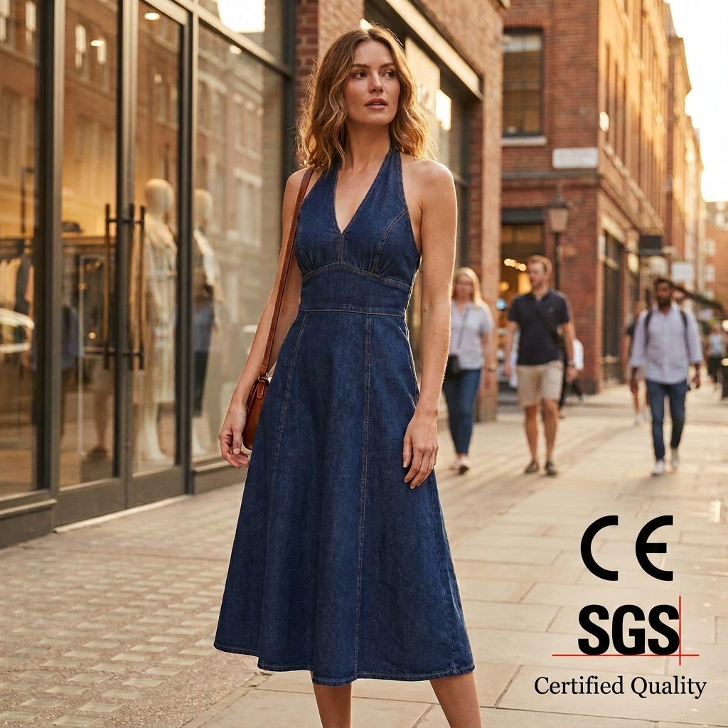 Wholesale Blue Empire Waist Dress Chiffon & Cashmere Velvet