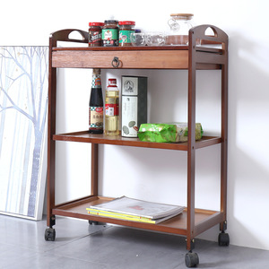<b>Bamboo</b> Mobile Storage Cart 3 Tier With Wheels Kitchen Organizer Eco Friendly Rack For Food Tea And Beauty Use - Product Image 2