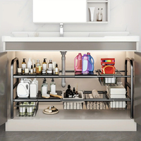 Étagère de rangement sous l'évier à 2 niveaux noire, extensible, en acier au carbone, avec étagères réglables en hauteur