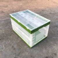 600*400 Cuve en plastique pliable transparente pliable de stockage empilable en PP vierge réutilisable avec couvercles attachés pour fruits