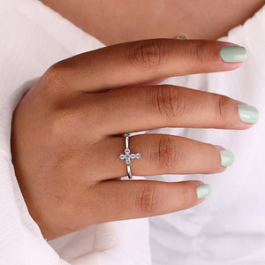 Anillo Cruzado T0038 con Circonita Cúbica, Engaste de Garras, Unisex, Regalo Cristiano, Anillos de Moda - Product Image 5