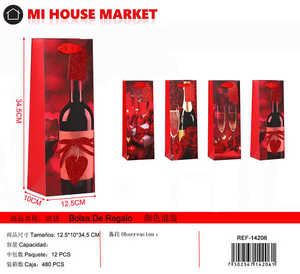 Sacchetto regalo con nastro, design bottiglia di vino rosso, sacchetto regalo in carta alla moda per San Valentino - Product Image 3