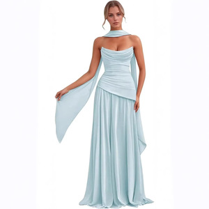 Vestido de Noche Elegante sin Tirantes, Ajustado, de Color Sólido, con Abertura Alta y Detalle de Lazo en la Espalda - Product Image 1