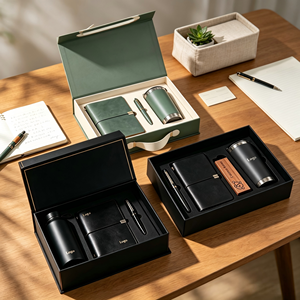 Ensemble cadeau d'entreprise promotionnel personnalisé 3 en 1 pour les employés, kit de bienvenue avec carnet en cuir A5, stylo, gobelet, utilisation au bureau - Product Image 1