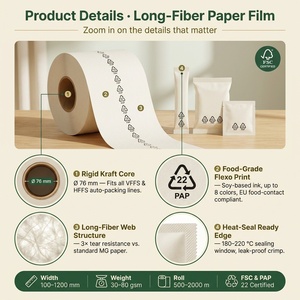 Rollo <span class=keywords><strong>de</strong></span> Papel <span class=keywords><strong>de</strong></span> Fibra Larga Termosellable Sin Plástico PAP 22, Papel <span class=keywords><strong>de</strong></span> Embalaje Ecológico Reciclable al por Mayor - Product Image 2