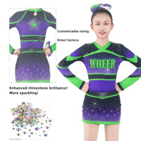 Costume de danse de cheerleading pour filles et adolescentes, uniforme de cheerleading scintillant avec strass, robe de cheerleader à manches longues avec patchwork métallique