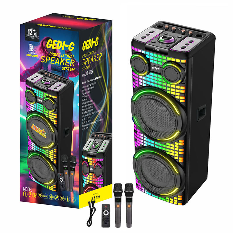 GD-2139デュアル12インチサブウーファーボックス増幅LEDカラフル点滅