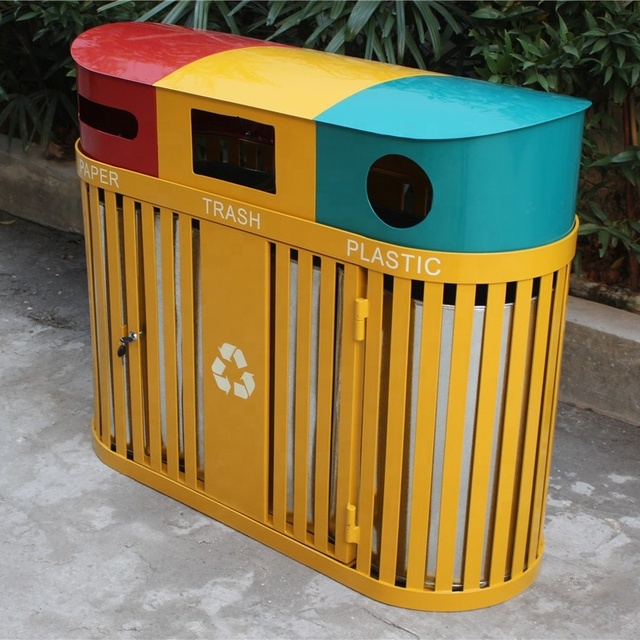 3 Compartments Metal Outdoor Recycling Bin/recycle Bin