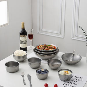 Réutilisable Vintage 304 En Acier Inoxydable Plaque Plat Dîner Ensemble Incassable pour La Maison En Plein Air Peu Profonde Soupe Bol Vaisselle - Product Image 3