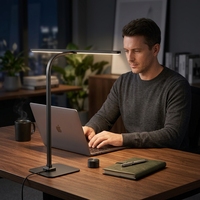 Lampe de bureau LED à pince large, bras articulé long, anti-lumière bleue, protection des yeux, lampe intelligente à clipser pour l'étude, le bureau, le dessin, l'établi