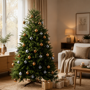 <span class=keywords><strong>Sapin</strong></span> de Noël Artificiel 1,5-3 m, Forme Naturelle Épaisse, avec Support Métallique Vert, pour Décoration Intérieure des Fêtes - Product Image 1