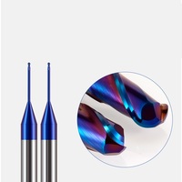 Outils de fraisage à micro-diamètre R0.1 R0.2 R0.3 R0.4 R0.5 R0.6 R0.7 R0.8 R0.9, fraises à bout sphérique à cannelures, HRC65 avec revêtement nano bleu