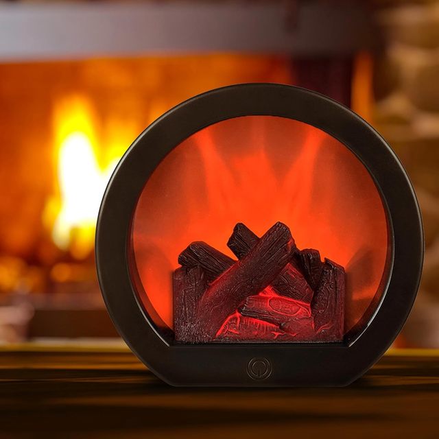 LED Fireplace Lantern  Fire Flame Light Log Lamp USB Charging Battery Operated Flameless Candle for Winter Festival   Decor