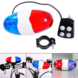 بالجملة الدراجة صفارات الشرطة-6 LED دراجة مصباح إضاءة بسيارة الشرطة + 4 صفارة الإنذار بصوت عال الصوت البوق الأزرق والأحمر الدراجات الإلكترونية القرن جرس
