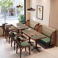 Meubles de restaurant en bois de style vintage en gros, ensemble durable de banquettes, chaises et table pour café, restaurant, pâtisserie