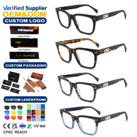 Montures de lunettes optiques faites à la main en gros, logo personnalisé, en acétate, anti-lumière bleue, montures noires pleines pour hommes