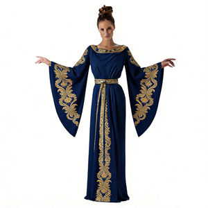 Vestido Túnica Griega <span class=keywords><strong>Romana</strong></span> Antigua para <span class=keywords><strong>Mujer</strong></span>, Estilo Costas Orientales, de Poliéster con Bordado Dorado y Mangas Campana, Vestido Largo para Representaciones Escénicas - Product Image 2