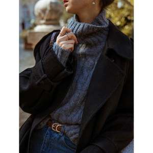 Suéter de acrílico Retro francés para mujer, Top corto de cuello alto gris, ajuste trenzado holgado, grueso, Otoño Invierno, diseño informal de cuello redondo - Product Image 5