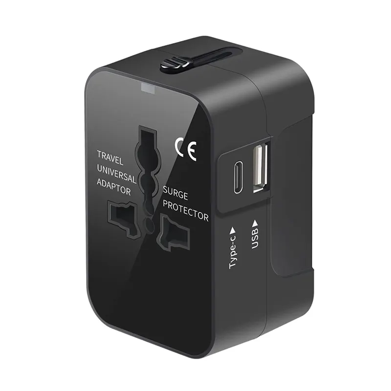 Adaptador universal de viagem internacional UK/AU/EU/US Plug Carregador de parede AC Adaptador de tomada de energia com portas de carregamento USB-C e USB