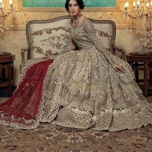 -<b>Bridal</b>-Indian/Pakistani-Long-<b>Jacket</b>-Lehenga dress with Beautiful Embellished in crystal glass beads stone work for Wedding=2020 - Product Image 1