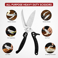 Ciseaux de cuisine multifonctions en argent noir Os de poulet détachable Couteau puissant en acier inoxydable
