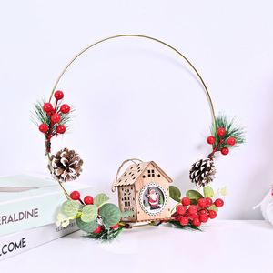 Luxury Cross-border New Christmas Decorative <b>Wreath</b> Pinecone Fairy House Red Berries Window Door Hanging Decoration Metal <b>Wire</b> - Product Image 4