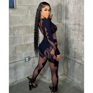 Trending <b>Women's</b> Animal Print Sexy Lace Body Stocking - Long-Sleeve High-Stitch Cutout Jumpsuit for Parties & Nightwear - Product Image 5