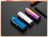 Briquet à cigares double flamme coupe-vent en alliage de zinc, écologique, style américain, coupe-cigares, fenêtre de niveau de carburant visible, torche au butane rechargeable