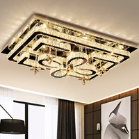 Lampe de plafond en cristal avec base en acier inoxydable de luxe, design moderne pour villa, salon, chambre à coucher, luminaire décoratif rectangulaire LED