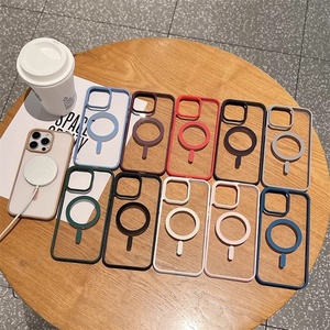 Funda Transparente para Teléfono con Borde Color Macaron, Resistente a Impactos y Caídas, Carga Magnética, Silicona y PC, para 12 13 14 15 16 17 18 - Product Image 1