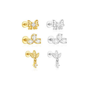 Bijoux fins INS pur S925 argent Sterling Zircon noeud papillon triangal tête <span class=keywords><strong>plate</strong></span> fileté Piercing boucles <span class=keywords><strong>d</strong></span>'oreilles pour les femmes - Product Image 1