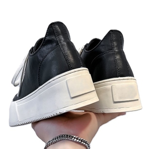 Nouvelles chaussures décontractées pour hommes en <span class=keywords><strong>noir</strong></span> avec semelles épaisses, bout rond, respirantes, à lacets, design augmentant la taille, dessus en PU - Product Image 3
