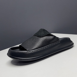 Claquettes pour hommes en EVA à rayures or blanc, à bout ouvert, antidérapantes, pour l'intérieur, d'été, à motif uni, avec doublure en PU, chaussures décontractées - Product Image 1