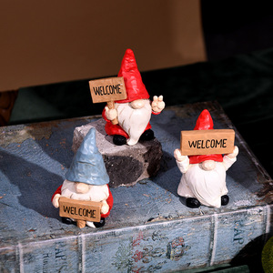 Resin Christmas Elf Miniature Figurines With Welcome Signs 3.9in Indoor Decor Gift - Product Image 1