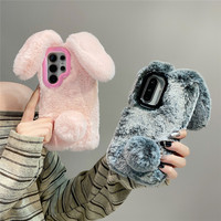 Étui de protection en peluche douce anti-dérapant avec support en forme de cœur mignon pour Samsung S26, S25 Ultra, S26 Ultra, A56, A16